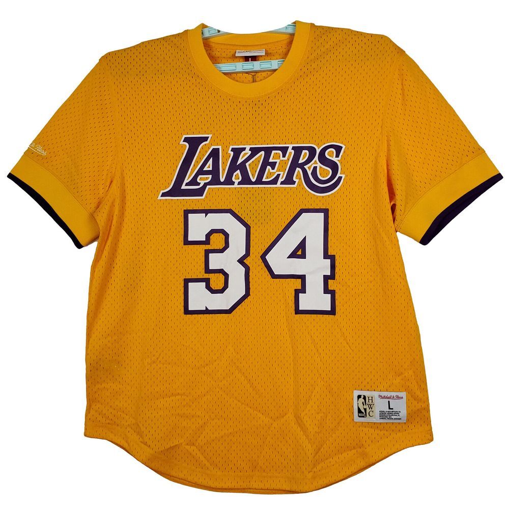 Shaquille Oneal LA Lakers Mitchell & Ness NBA Large Jersey Shirt Yellow #34‎ NWT